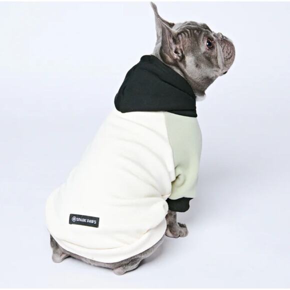 Spark Paws Olive Cream Dog Hoodie Size Small Cream Black Green Fleece Lined - Picture 1 of 10